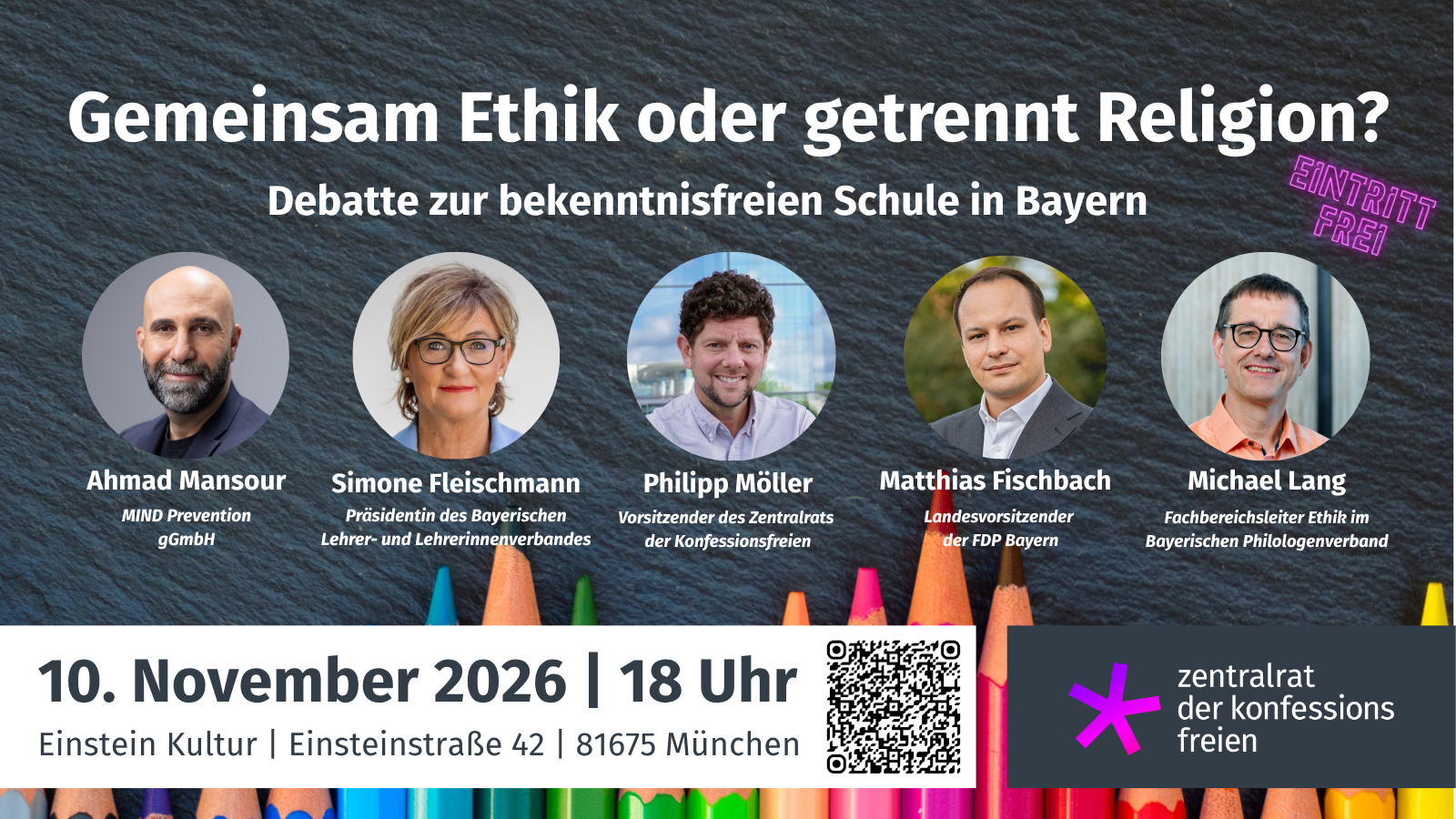 Podiumsdiskussion mit Ahmad Mansour: Gemeinsam Ethik oder getrennt Religion? 10.11.2026 in München